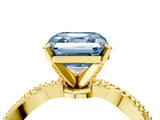 Yellow gold Fancy Blue Asscher  Solitaire Twisted Band with Bead Prong Setting_51