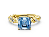Yellow gold Fancy Blue Asscher  Solitaire Twisted Band with Pavé Accents and Four-Prong Setting_20