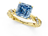 Yellow gold Fancy Blue Asscher  Solitaire Twisted Band with Pavé Accents and Four-Prong Setting_21