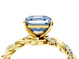 Yellow gold Fancy Blue Asscher  Solitaire Twisted Band with Pavé Accents and Four-Prong Setting_24