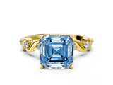 Yellow gold Fancy Blue Asscher  Solitaire Twisted Band with Prong Setting 1