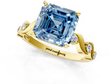 Yellow gold Fancy Blue Asscher  Solitaire Twisted Band with Prong Setting 2