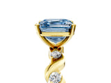 Yellow gold Fancy Blue Asscher  Solitaire Twisted Band with Prong Setting