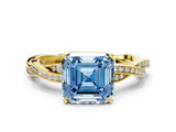 Yellow gold Fancy Blue Asscher  Solitaire Twisted Pave Diamond Ring with Four-Prong Setting_115