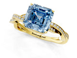 Yellow gold Fancy Blue Asscher  Solitaire Twisted Pave Diamond Ring with Four-Prong Setting_116