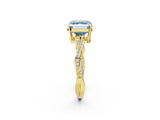 Yellow gold Fancy Blue Asscher  Solitaire Twisted Pave Diamond Ring with Four-Prong Setting_117