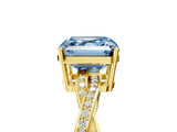 Yellow gold Fancy Blue Asscher  Solitaire Twisted Pave Diamond Ring with Four-Prong Setting_120