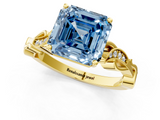 Yellow gold Fancy Blue Asscher  Solitaire Vine Band with Milgrain Prong Setting_4