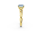 Yellow gold Fancy Blue Asscher  Solitaire Vine Band with Milgrain Prong Setting_5