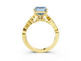 Yellow gold Fancy Blue Asscher  Solitaire Vine Band with Milgrain Prong Setting_6