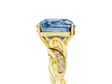 Yellow gold Fancy Blue Asscher  Solitaire Vine Band with Milgrain Prong Setting_8