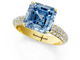 Yellow gold Fancy Blue Asscher  Solitaire with Pave Band and Four-Prong Setting_21
