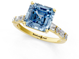 Yellow gold Fancy Blue Asscher  Solitaire with Side Baguettes and Channel Set Band_1