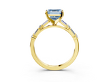 Yellow gold Fancy Blue Asscher  Solitaire with Side Baguettes and Channel Set Band_3
