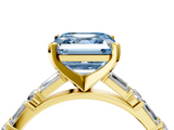 Yellow gold Fancy Blue Asscher  Solitaire with Side Baguettes and Channel Set Band_4