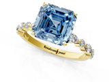 Yellow gold Fancy Blue Asscher  Solitaire with Side Stones on a Pavé Band and Four-Prong Setting_1
