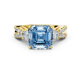 Yellow gold Fancy Blue Asscher  Three-Stone Diamond Ring with Pavé Split Shank and Four-Prong Setting_17