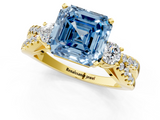 Yellow gold Fancy Blue Asscher  Three-Stone Diamond Ring with Pavé Split Shank and Four-Prong Setting_18