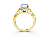 Yellow gold Fancy Blue Asscher  Three-Stone Diamond Ring with Pavé Split Shank and Four-Prong Setting_20
