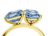 Yellow gold Fancy Blue Asscher  and Emerald Cut Toi Moi Ring with Prong Setting_53