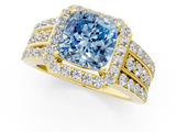 Yellow gold Fancy Blue Cushion -Cut Halo Diamond Ring with Split Shank and Four-Prong Setting_72