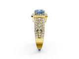 Yellow gold Fancy Blue Cushion -Cut Halo Diamond Ring with Split Shank and Four-Prong Setting_73