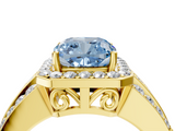Yellow gold Fancy Blue Cushion -Cut Halo Diamond Ring with Split Shank and Four-Prong Setting_75