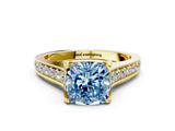 Yellow gold Fancy Blue Cushion  Brilliant Cut Diamond Engagement Ring with Pavé Band and Four-Prong Setting_48