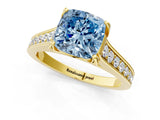 Yellow gold Fancy Blue Cushion  Brilliant Cut Diamond Engagement Ring with Pavé Band and Four-Prong Setting_49