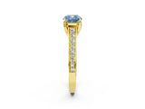 Yellow gold Fancy Blue Cushion  Brilliant Cut Diamond Engagement Ring with Pavé Band and Four-Prong Setting_50