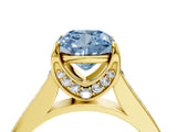 Yellow gold Fancy Blue Cushion  Brilliant Cut Diamond Engagement Ring with Pavé Band and Four-Prong Setting_52