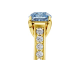 Yellow gold Fancy Blue Cushion  Brilliant Cut Diamond Engagement Ring with Pavé Band and Four-Prong Setting_53