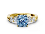 Yellow gold Fancy Blue Cushion  Brilliant Cut Diamond Five-Stone Prong Set Engagement Ring with Channel Band_3