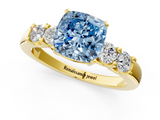 Yellow gold Fancy Blue Cushion  Brilliant Cut Diamond Five-Stone Prong Set Engagement Ring with Channel Band_4