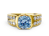 Yellow gold Fancy Blue Cushion  Brilliant Diamond Channel Set Wide Band Ring with Bezel Setting_20