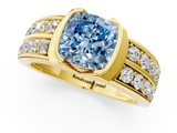 Yellow gold Fancy Blue Cushion  Brilliant Diamond Channel Set Wide Band Ring with Bezel Setting_21
