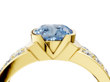 Yellow gold Fancy Blue Cushion  Brilliant Diamond Channel Set Wide Band Ring with Bezel Setting_24