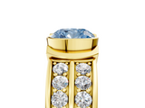 Yellow gold Fancy Blue Cushion  Brilliant Diamond Channel Set Wide Band Ring with Bezel Setting_25