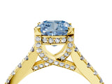 Yellow gold Fancy Blue Cushion  Brilliant Diamond Solitaire with Pavé Band and Four-Prong Setting 4