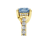 Yellow gold Fancy Blue Cushion  Brilliant Diamond Solitaire with Pavé Band and Four-Prong Setting 5