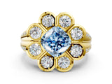 Yellow gold Fancy Blue Cushion  Brilliant Flower Halo Diamond Split Shank Ring_87