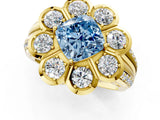 Yellow gold Fancy Blue Cushion  Brilliant Flower Halo Diamond Split Shank Ring_88