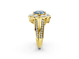 Yellow gold Fancy Blue Cushion  Brilliant Flower Halo Diamond Split Shank Ring_89