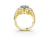 Yellow gold Fancy Blue Cushion  Brilliant Flower Halo Diamond Split Shank Ring_90