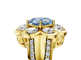 Yellow gold Fancy Blue Cushion  Brilliant Flower Halo Diamond Split Shank Ring_92