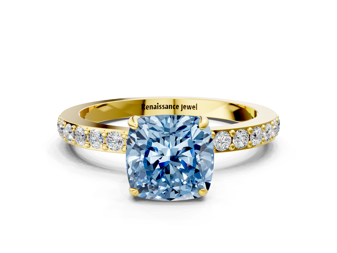 Yellow gold Fancy Blue Cushion  Brilliant Pavé Band Solitaire with Four-Prong Setting_41