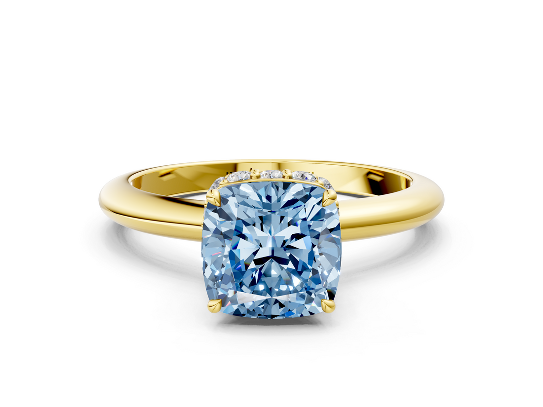 Yellow gold Fancy Blue Cushion  Brilliant Solitaire Engagement Ring with Six-Prong Setting and Classic Band_20