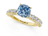 Yellow gold Fancy Blue Cushion  Brilliant Solitaire with Pavé Band and Four-Prong Setting_43