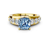 Yellow gold Fancy Blue Cushion  Brilliant Solitaire with Side Stones on a Pave Band and Four-Prong Setting_24