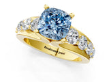 Yellow gold Fancy Blue Cushion  Brilliant Solitaire with Side Stones on a Pave Band and Four-Prong Setting_25